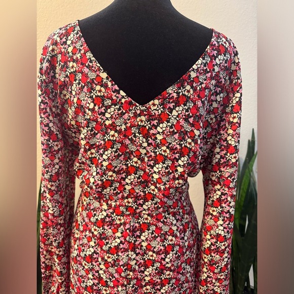 Sanctuary Floral Print Midi Dress Large Red Halter Neck Long Sleeves Cutout Boho - Picture 6 of 12